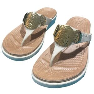 Crocs Sanrah Wedge Sandal Embellished Slip On Flip Flop Women’s Size 8